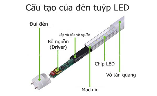 Cấu tạo của đèn tuýp led
