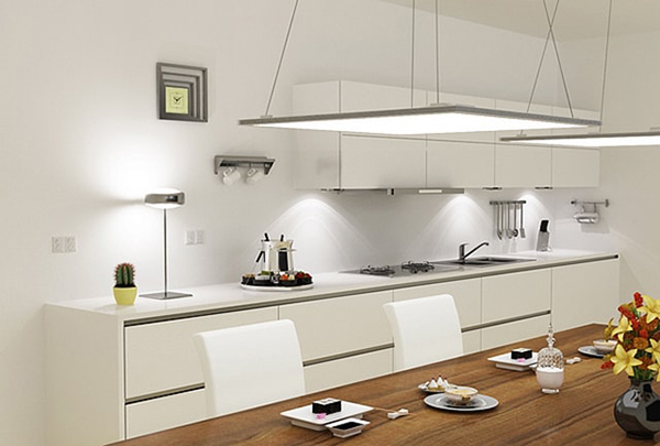 Ứng dụng của đèn led Panel siêu mỏng lắp thả tại khu vực bàn ăn Ứng dụng của đèn led Panel siêu mỏng lắp thả tại khu vực bàn ăn